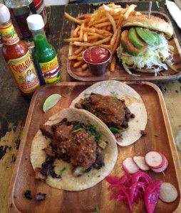 bistec tacos and buger
